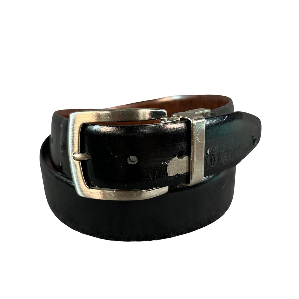 Tommy Hilfiger Reversible Belt Mens 32 Black Brown Silver Buckle EHG 32/80